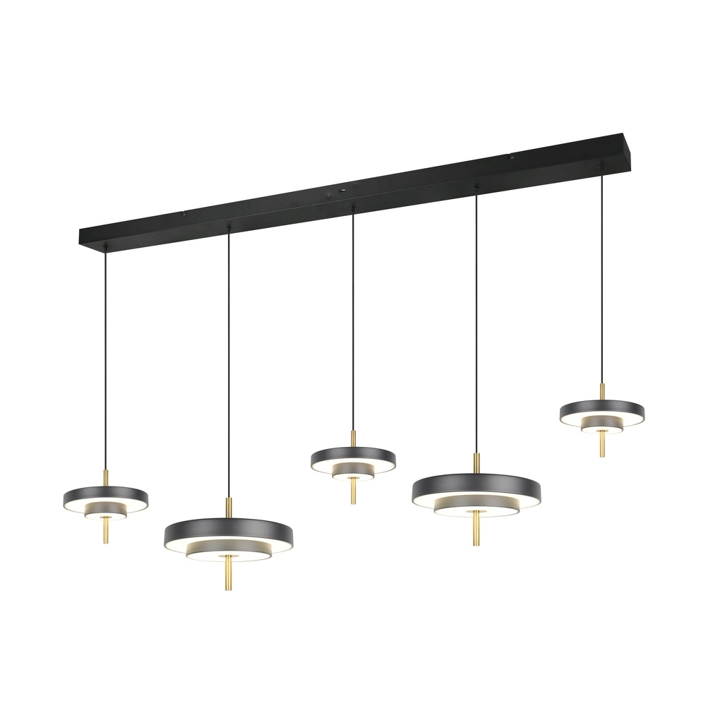 5-flammige Pendelleuchte Keaton schwarz mit gold Trio 4017807655483