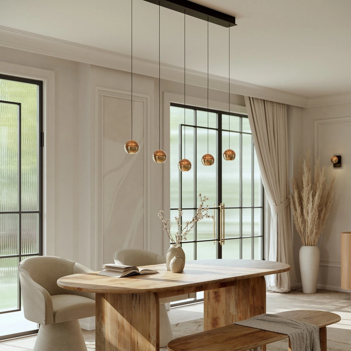5-Licht Esstisch-Pendellampe Belluno LED – Messinggold mit Glas Steinhauer 8712746183894