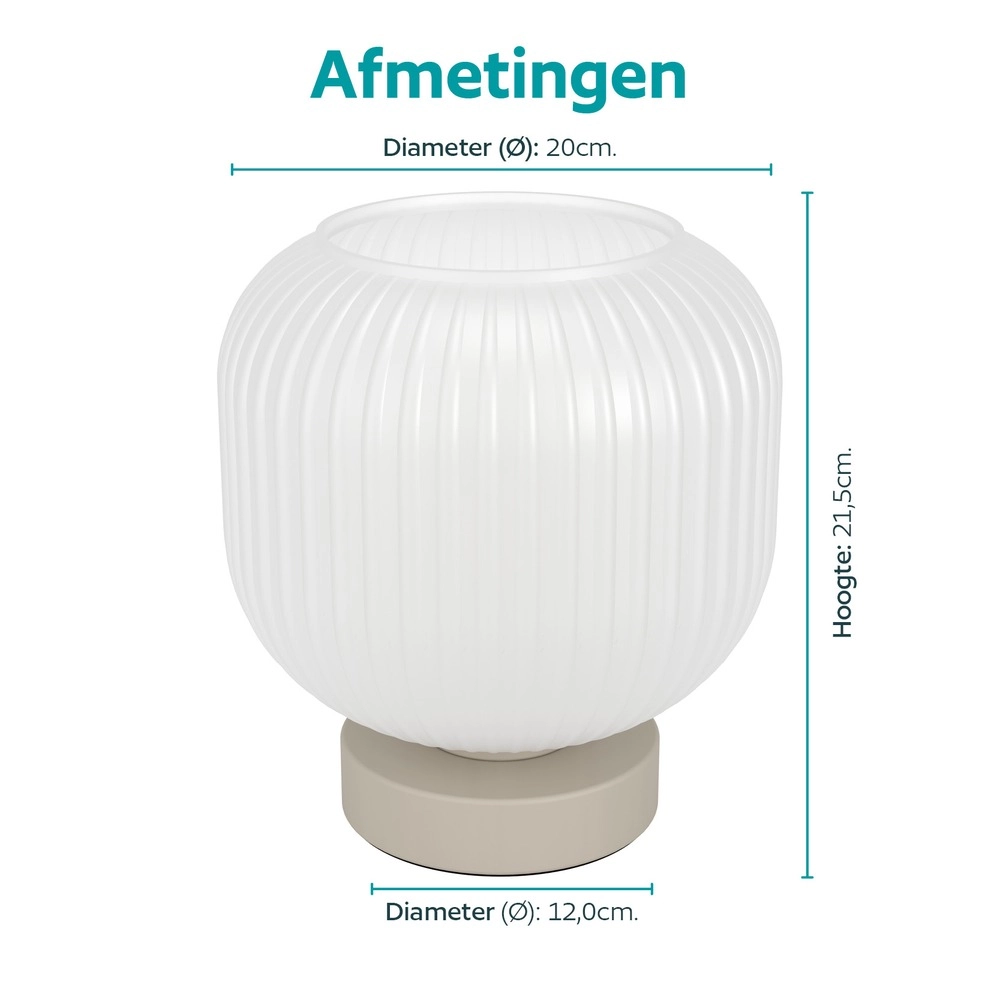Design-Tischlampe Dasmina Sandbraun mit weißem Ø 20 cm