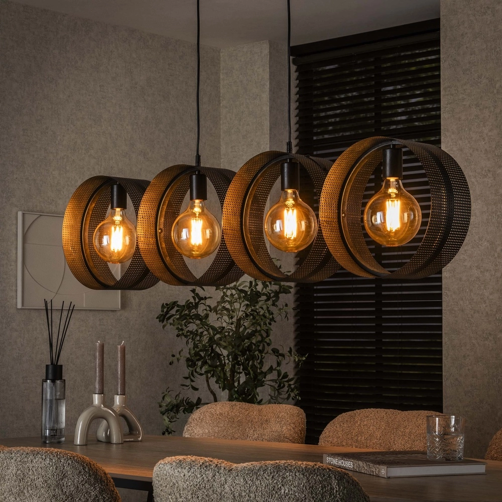 Land-Pendellampe Ring Holzkohle – 4x E27