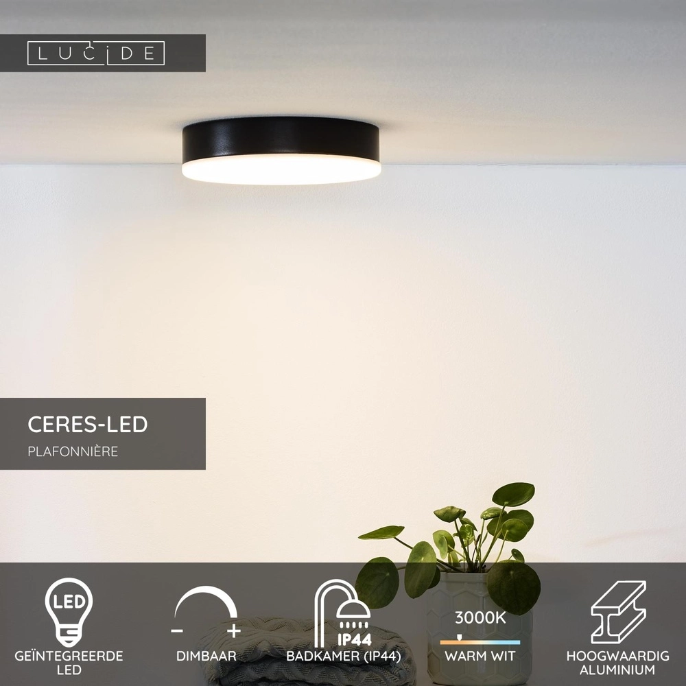 Deckenlicht Ceres-Led IP44 schwarz Ø 21,5 cm Lucide 5411212281128