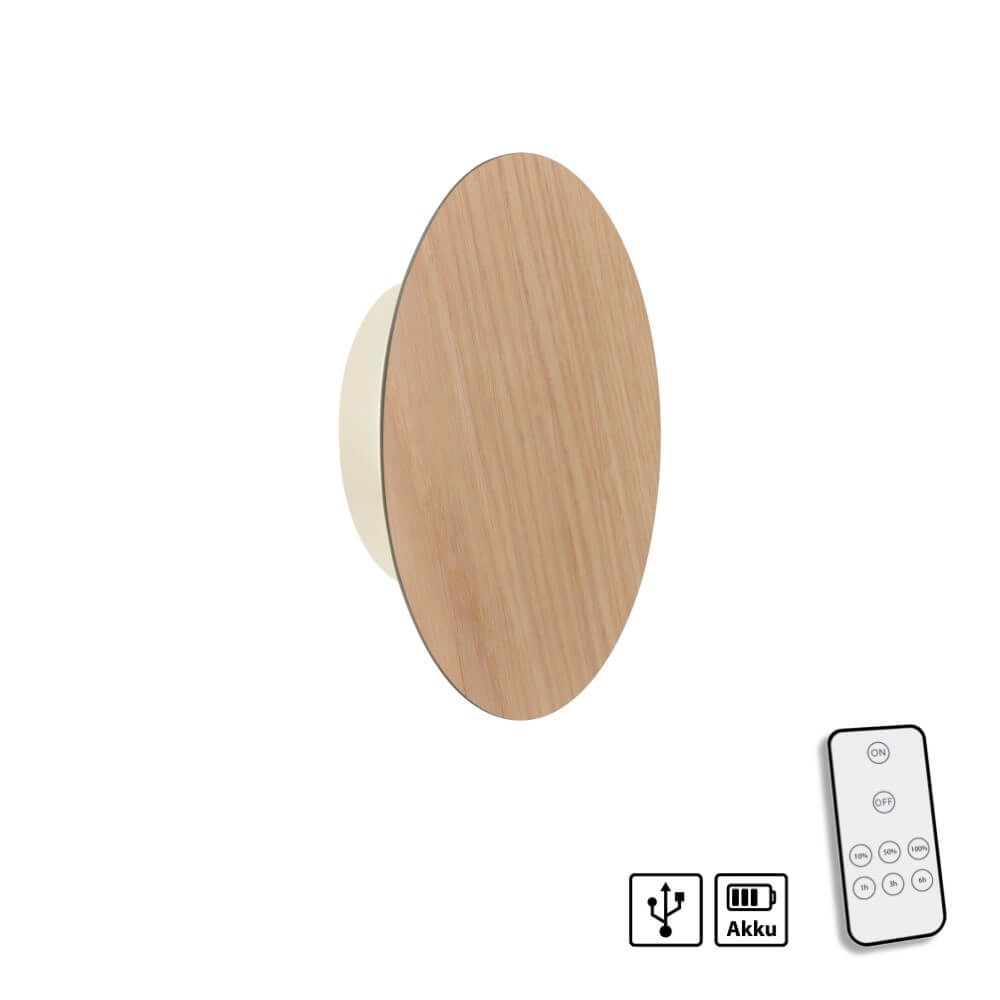 Design-Wandleuchte Akku Puntua Ø 18cm Holz Paul Neuhaus 4012248375785