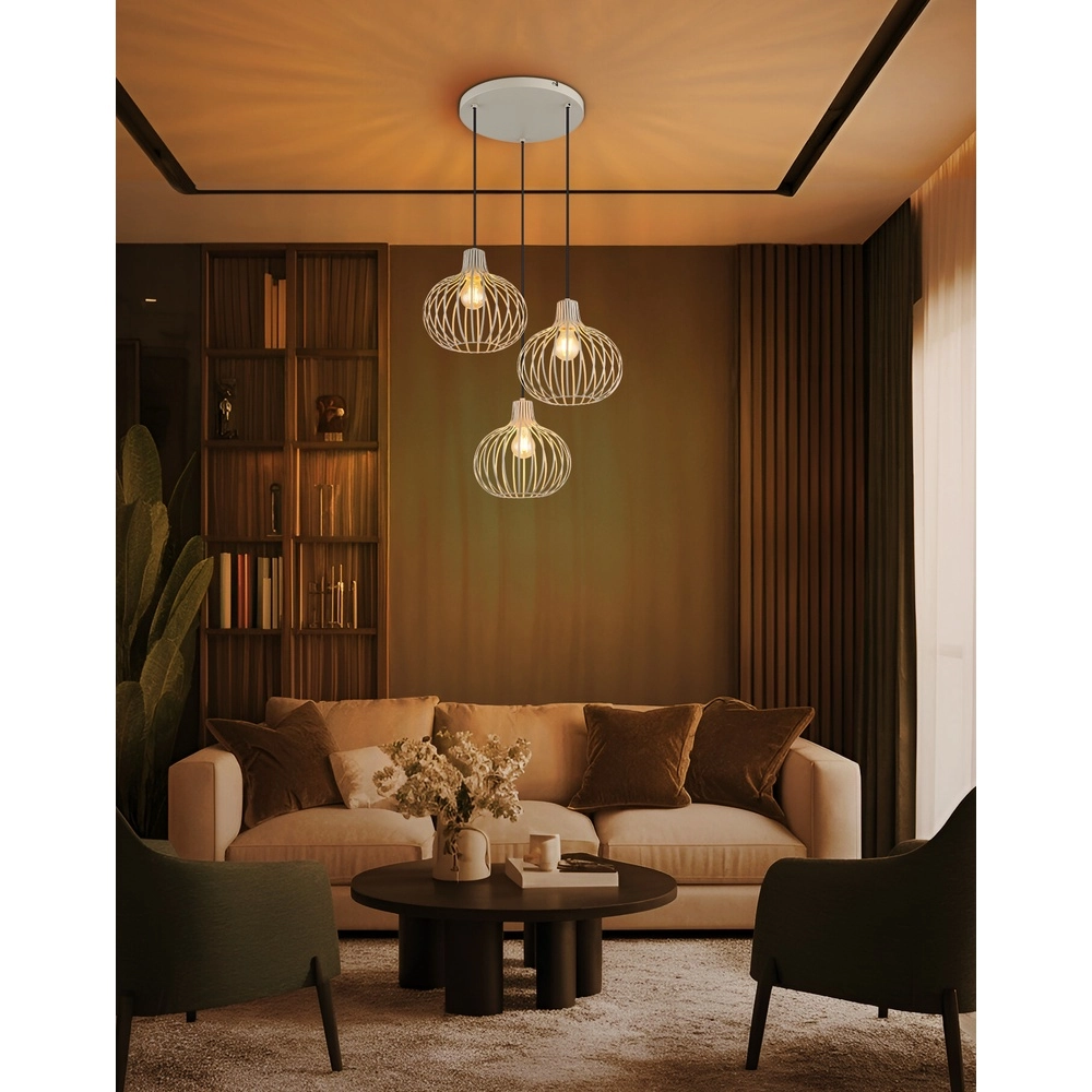Design-Pendellampe Mateo 3-Licht Rundcreme Globo 9007371566150