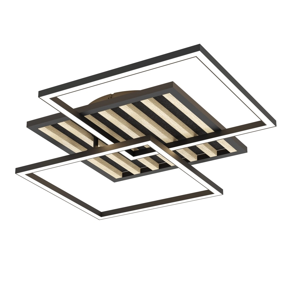 Moderne Deckenlampe Cembrano Schwarz quadratisch mit Holz