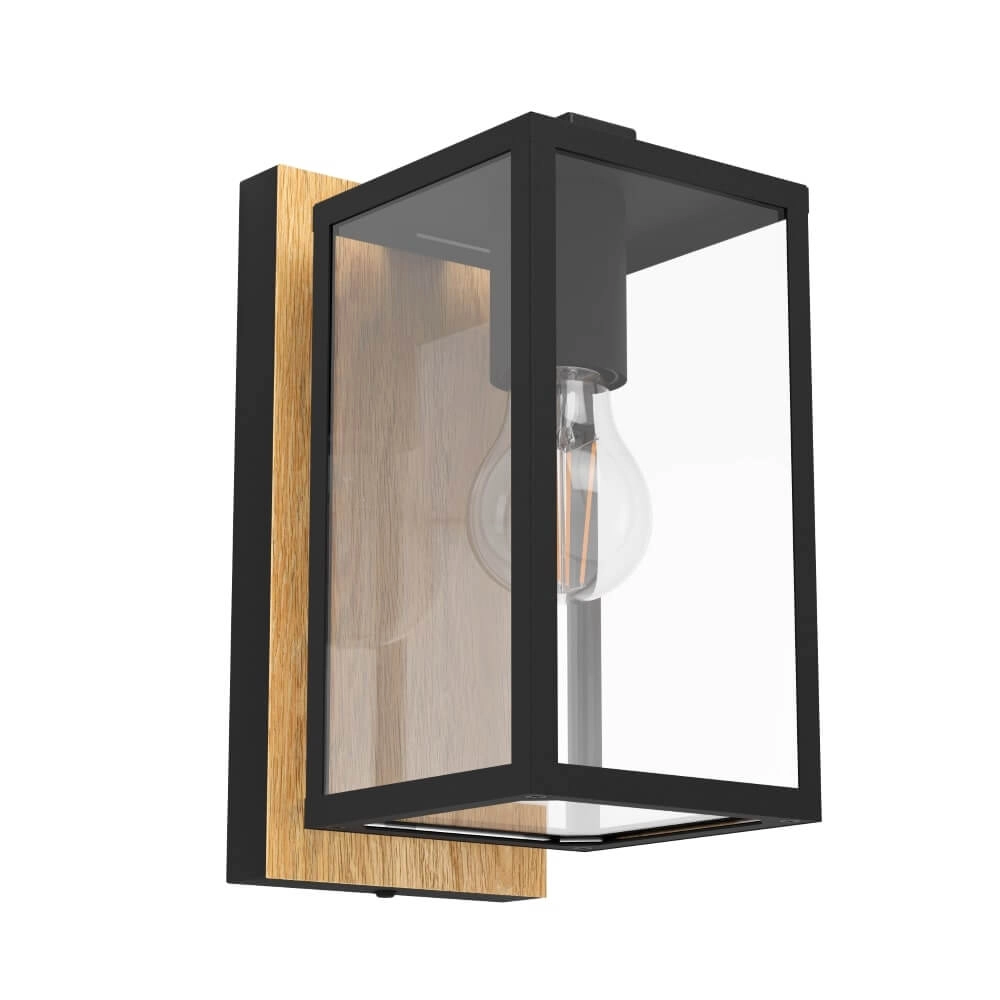Außenlampe Budrone Schwarz mit Holz
