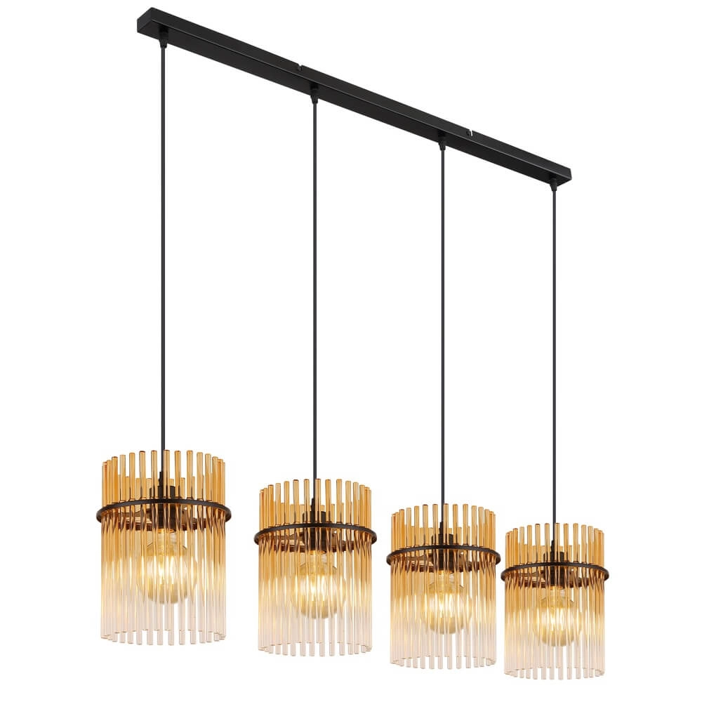 Schwarze Pendelleuchte Gorley mit Braunglas 4-flammig