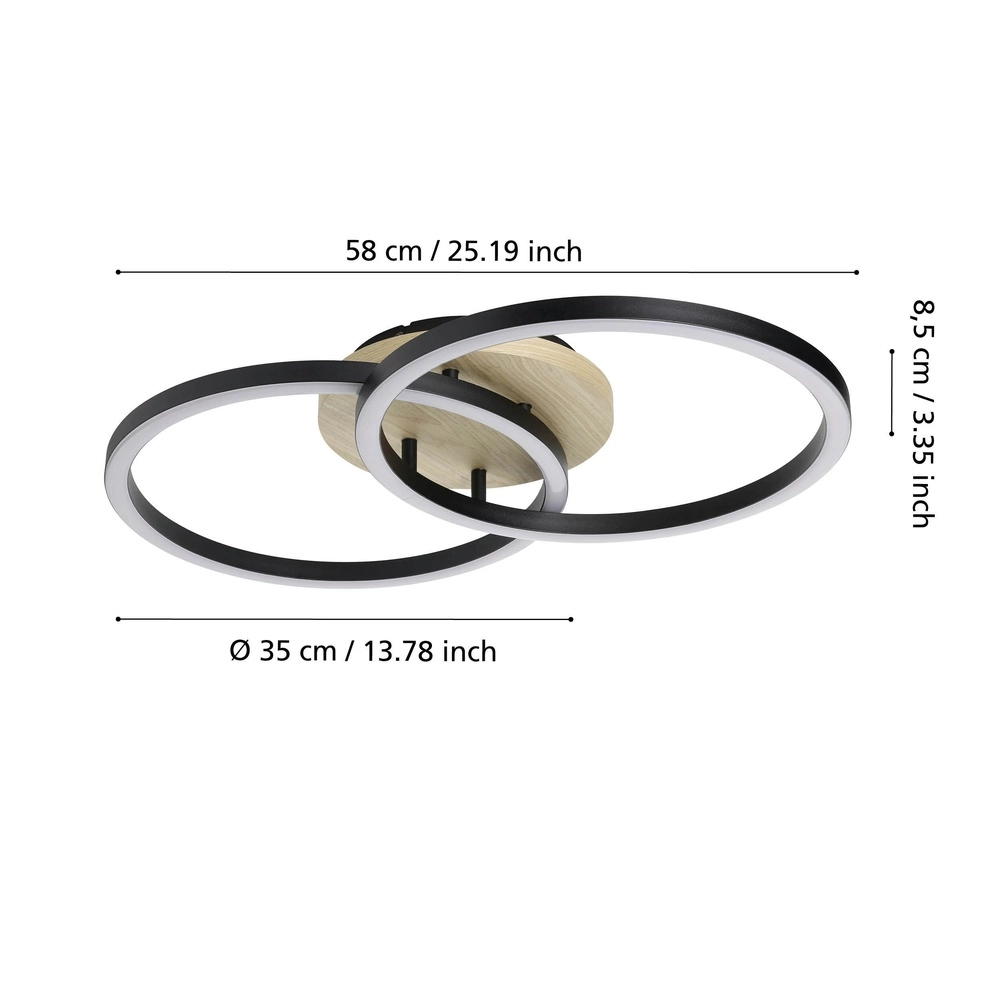 Zigbee-Deckenlampe Lomaltas-Z Schwarz mit Holzoptik – rund Eglo 9008606327898