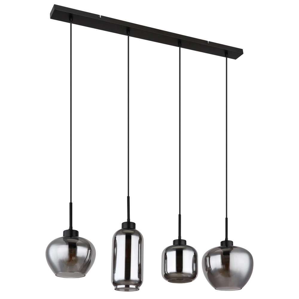 4-Licht Pendellampe Matt Schwarz mit Rauchglas Globo 9007371451258
