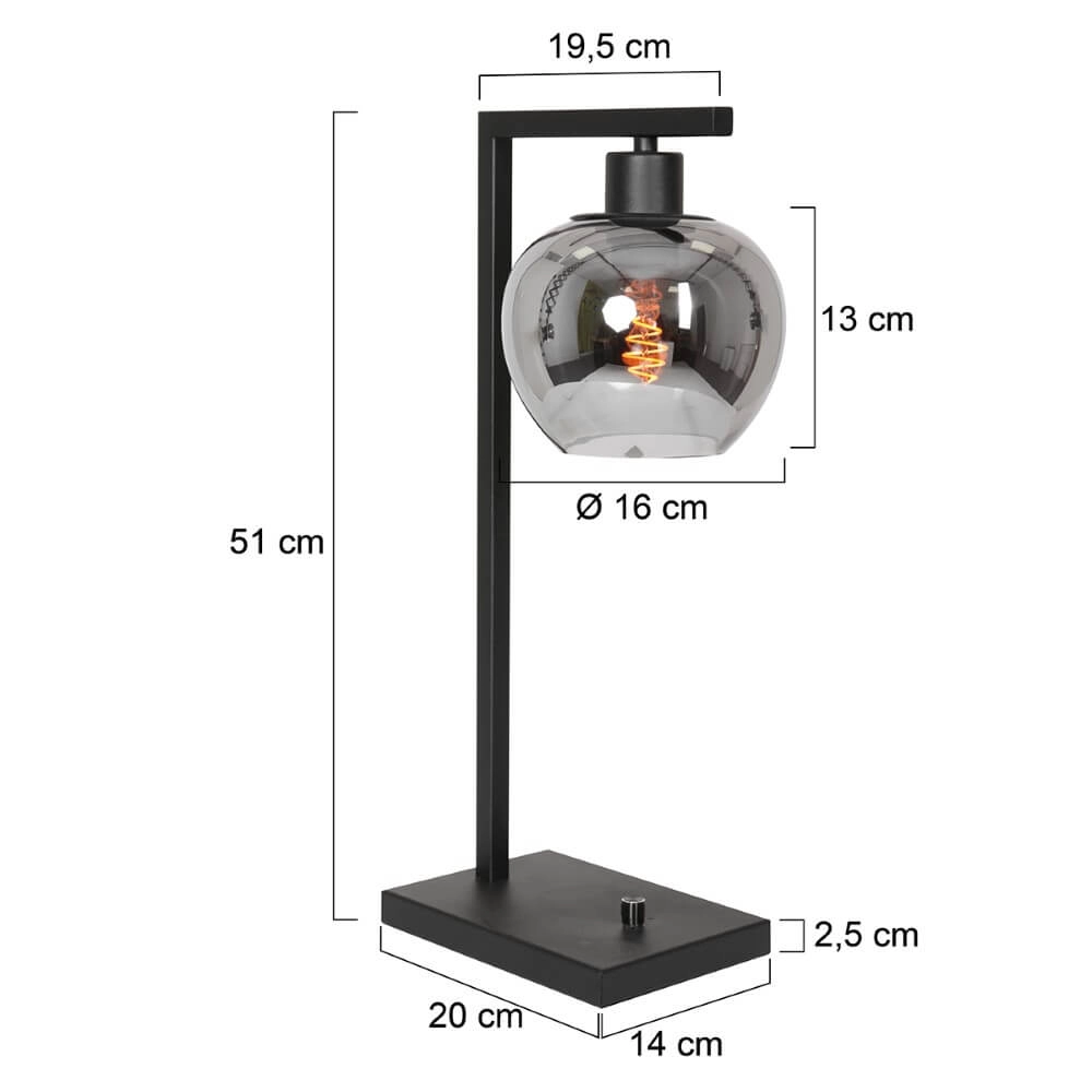 Schwarze Tischlampe Lotus mit Rauchglas Steinhauer 8712746167702