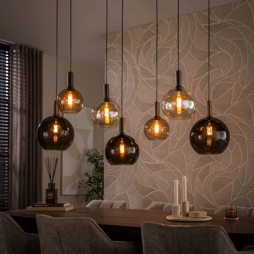 Design-Pendellampe Moka 7-hell sandbraun mit braunem Glas