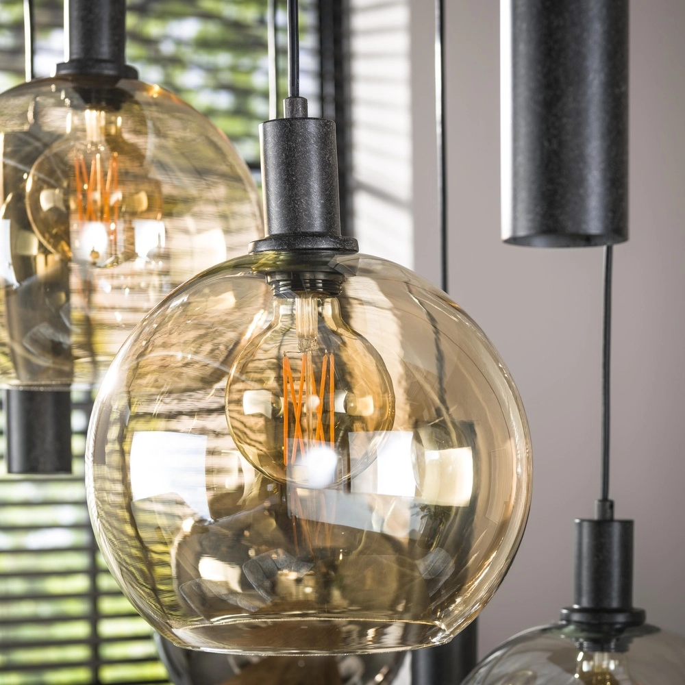 Esstisch-Pendellampe Sfera mit farbigen Glaskugeln und Anhängern Lyora 8716803512405