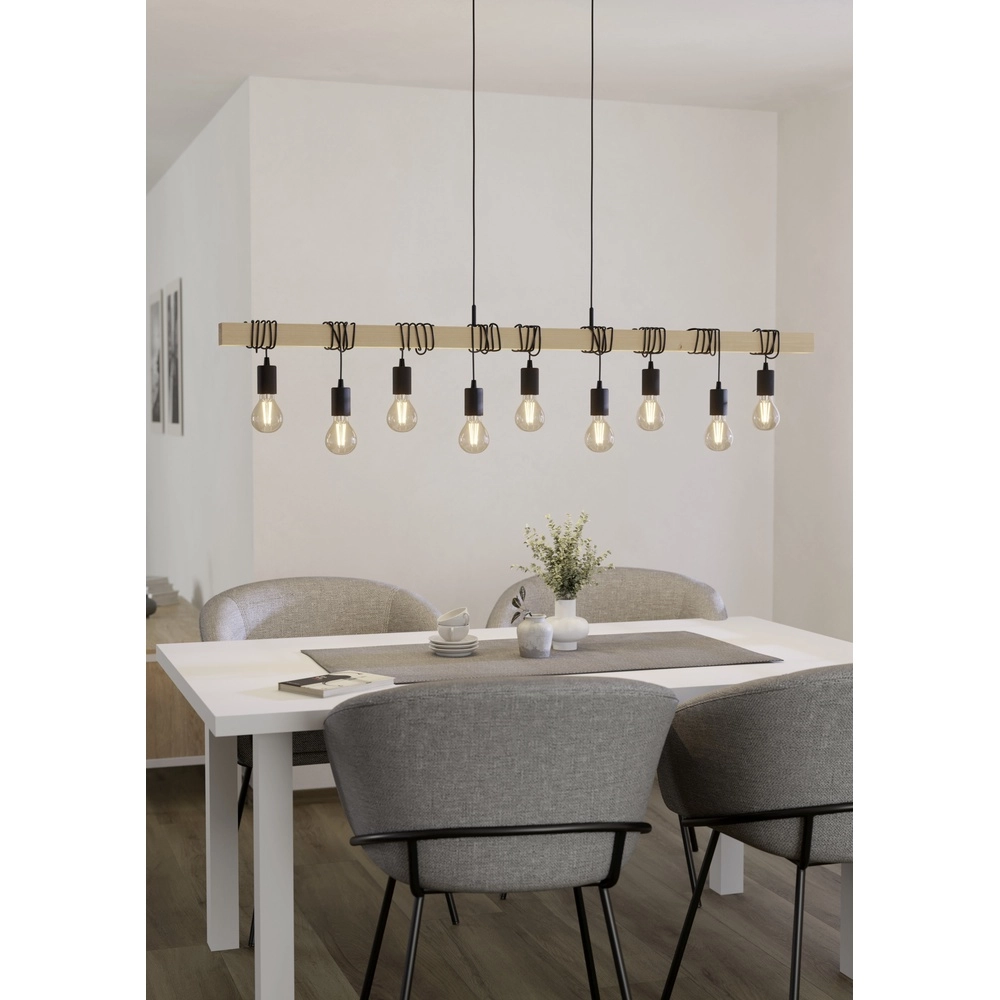 Esstisch-Pendellampe Townshend 9x E27 – Holz Eglo 9002759440992