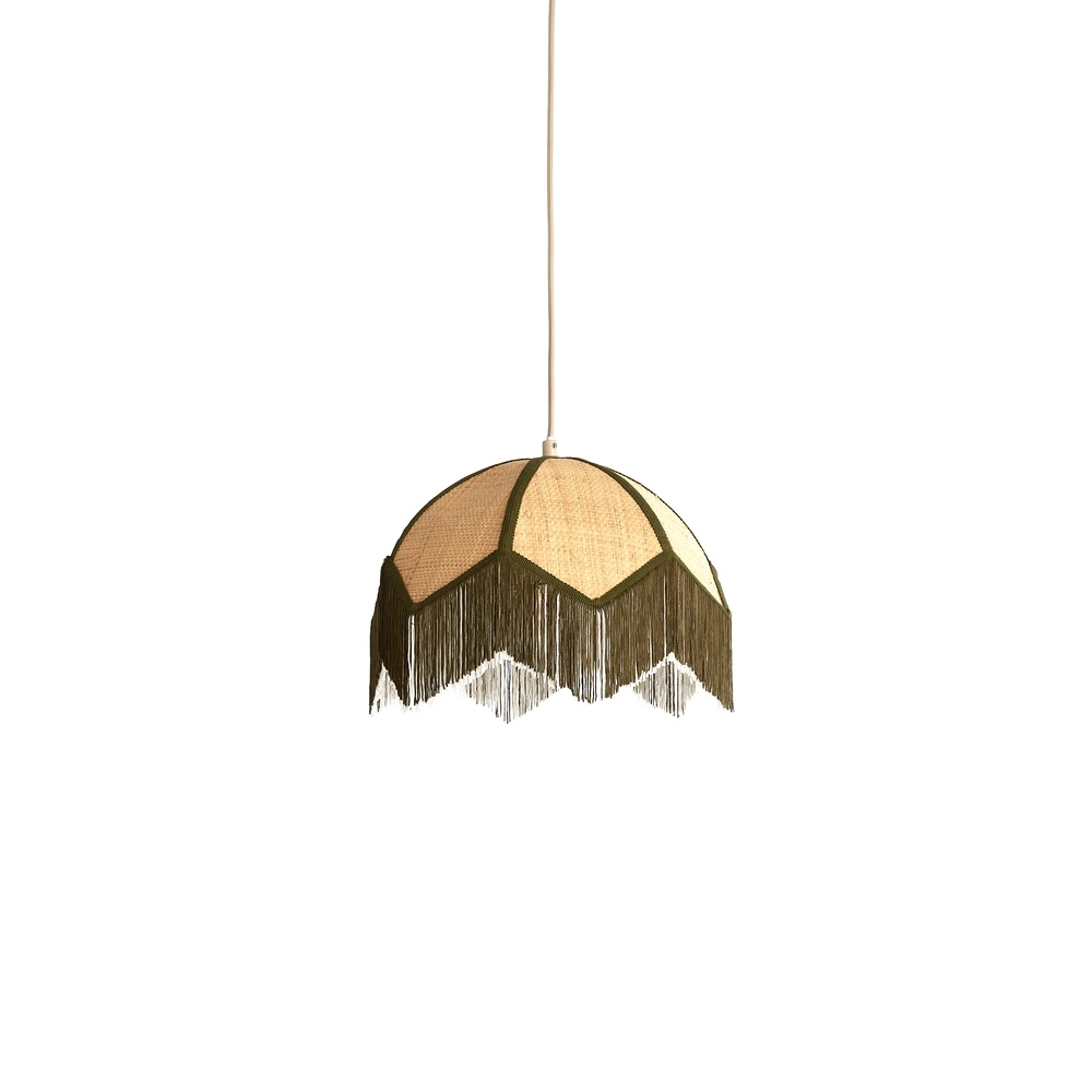 Ø 35cm Pendellampe Sulina Raffia mit Grün