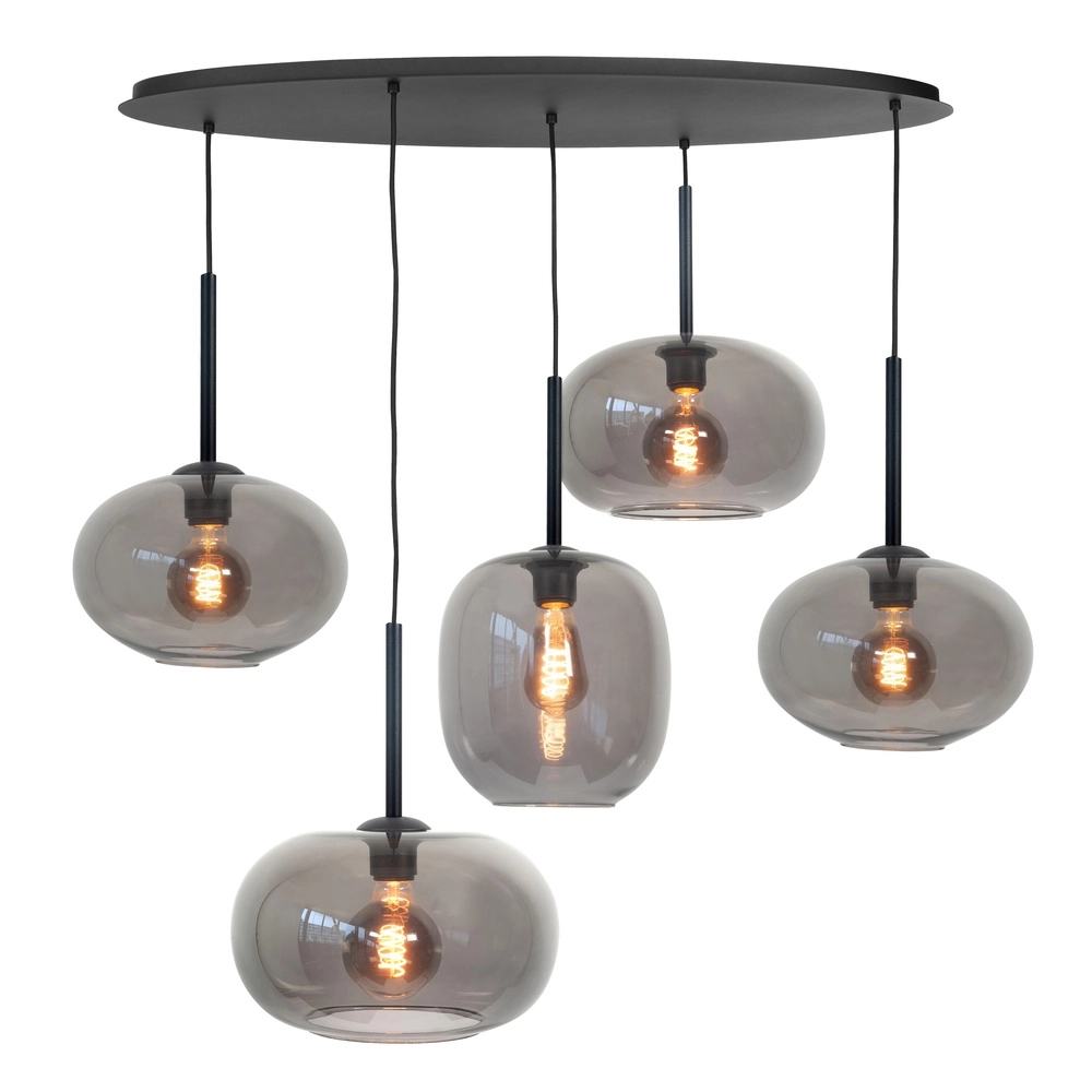Pendelleuchte Bellini schwarz mit Rauchglas 5-flammig