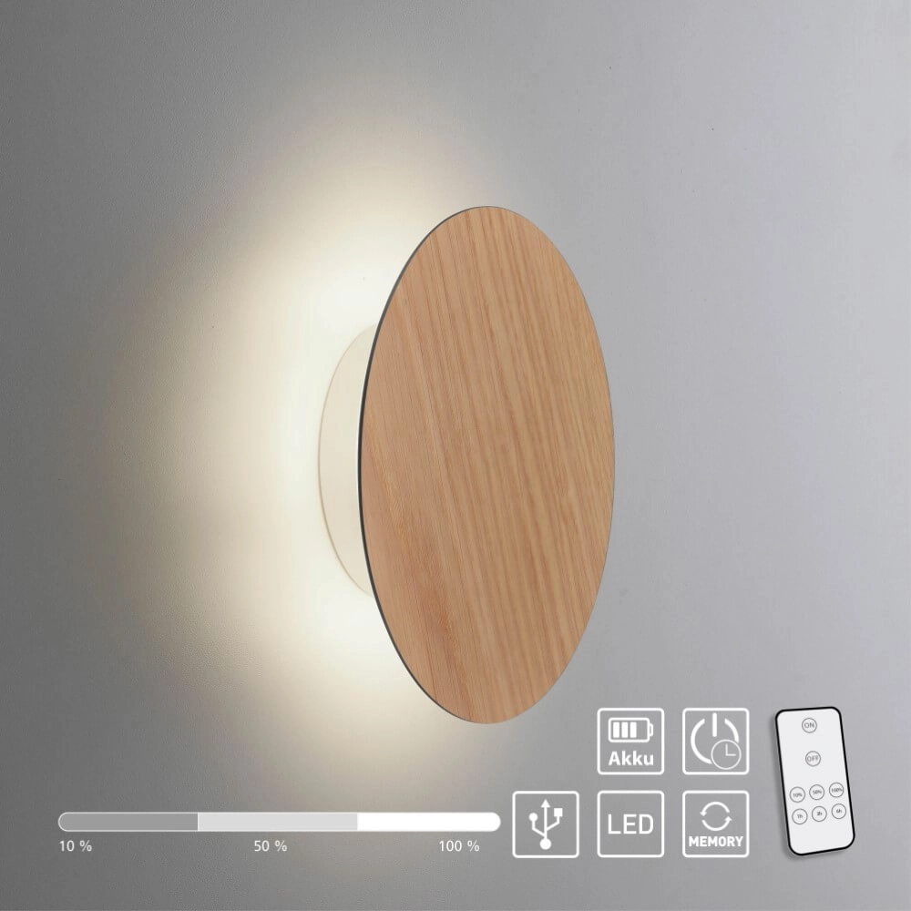 Design-Wandleuchte Akku Puntua Ø 18cm Holz Paul Neuhaus 4012248375785