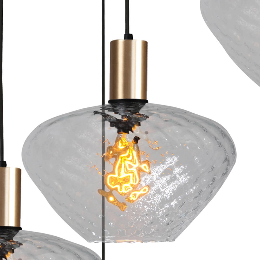 5-flammige Loft-Hängelampe - Gold - Porto mit klaren Blossom-Gläsern Masterlight 8718121271064