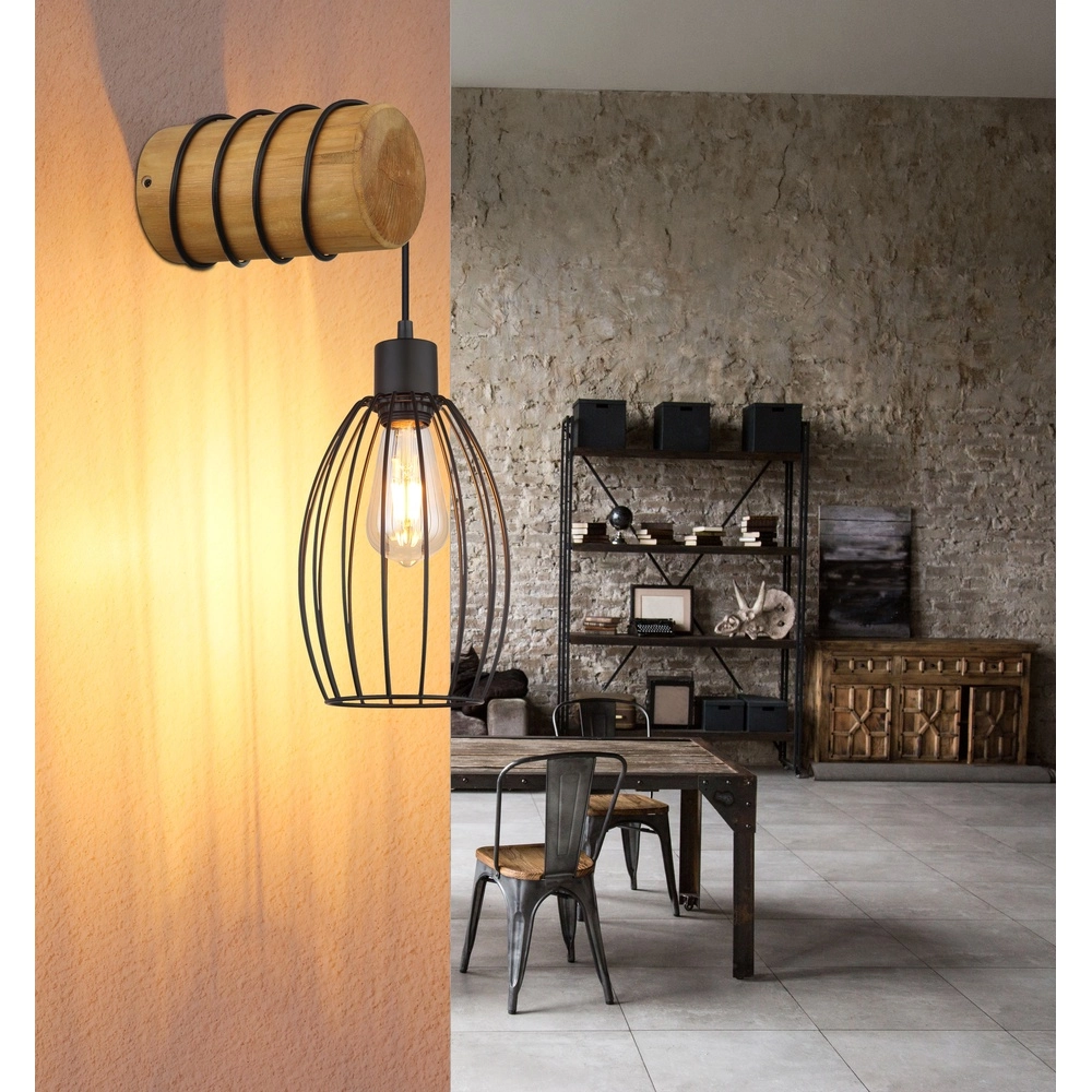 Wandlicht Berti Schwarz mit Holz Globo 9007371580330