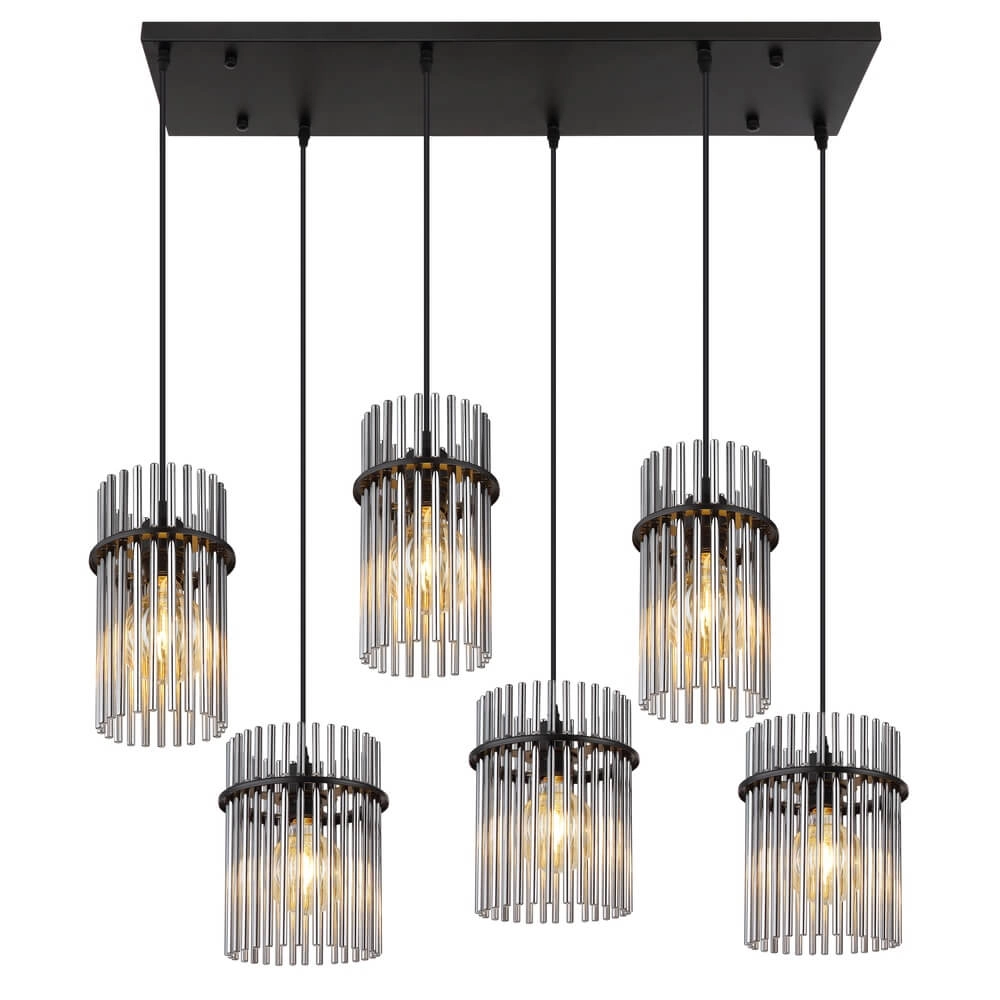 Schwarze Pendelleuchte Gorley mit Rauchglas 6-flammig Globo 9007371474943
