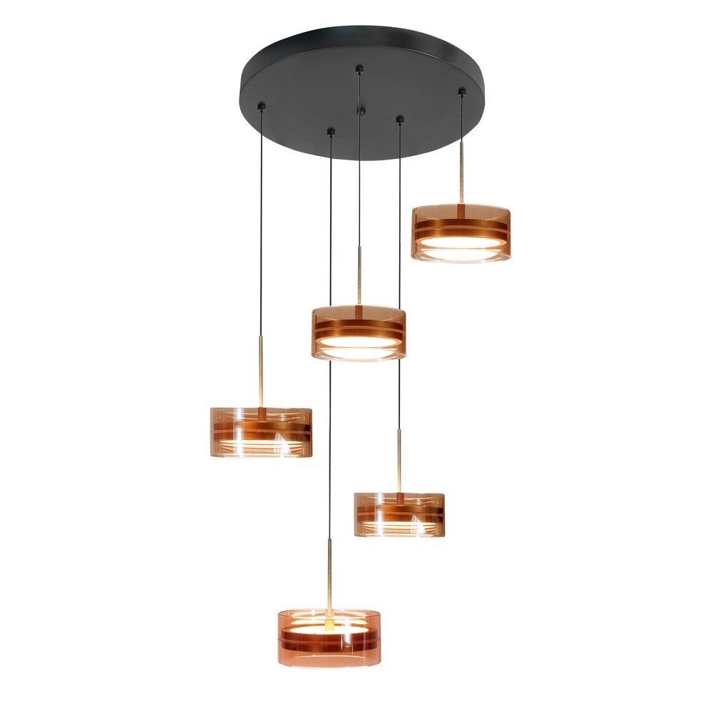 Design-Pendellampe Mini Enzo Schwarz mit bronzefarbenen 5-Lichtern