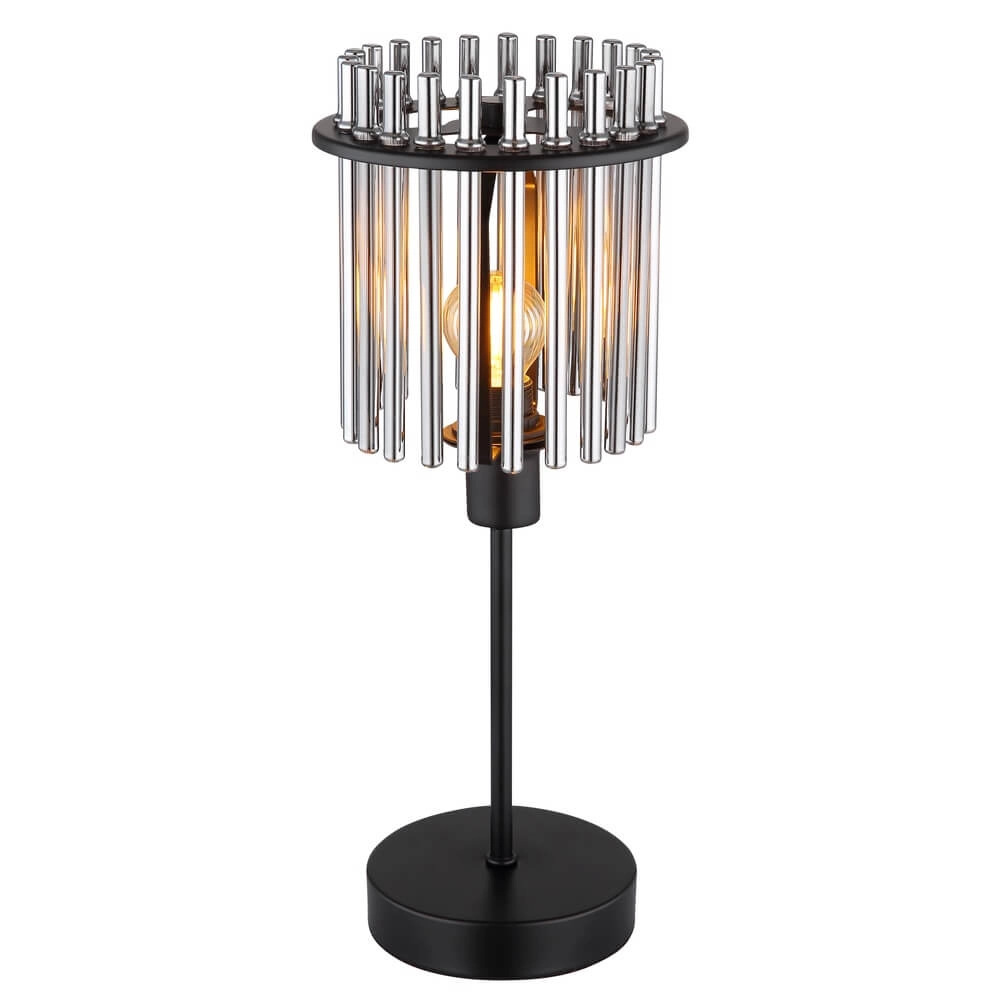 Schwarze Tischleuchte Gorley mit Rauchglas Ø 15cm