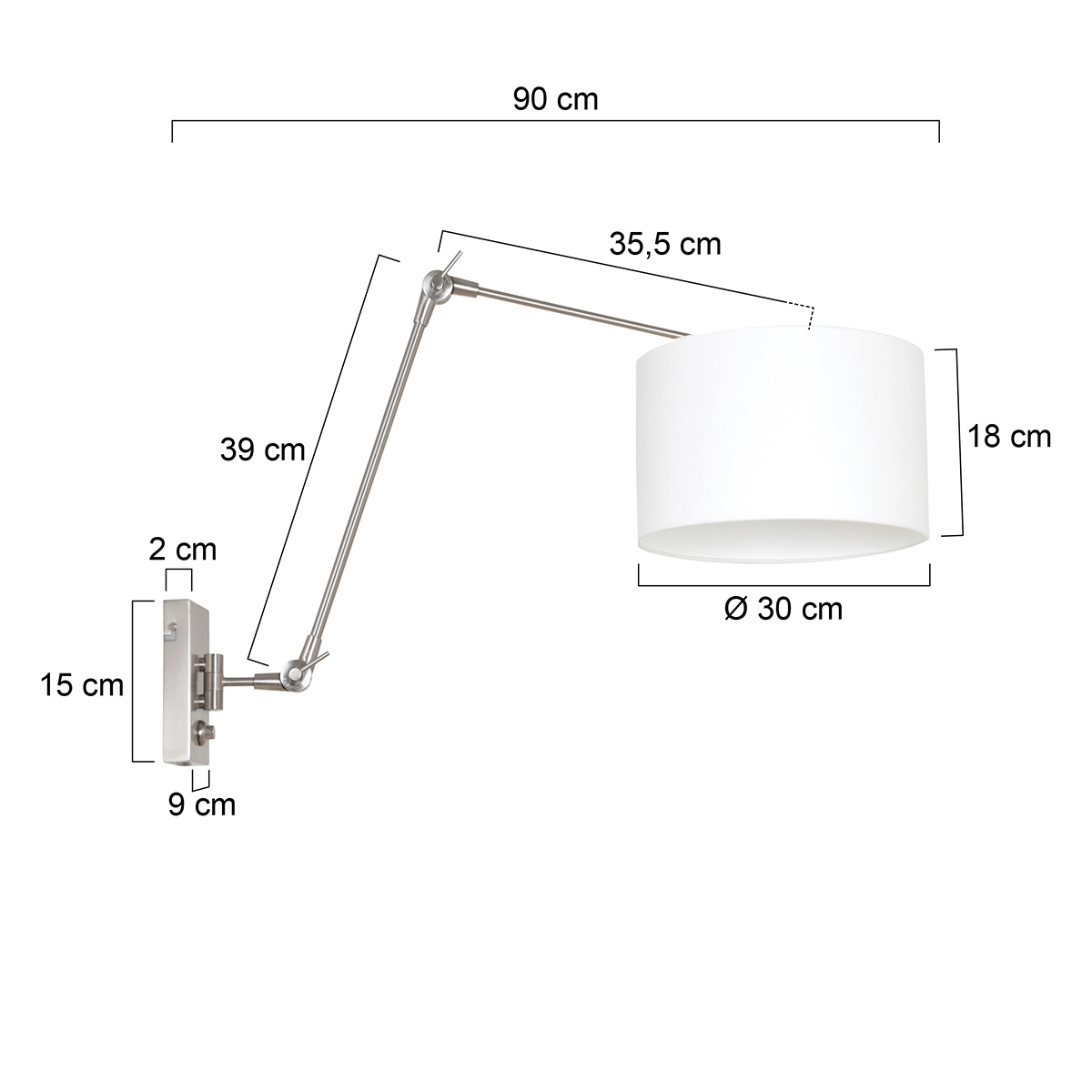 Wandleselampe Prestige Chic Edelstahl mit 30 cm weißem Leinenschirm Steinhauer 8712746145786