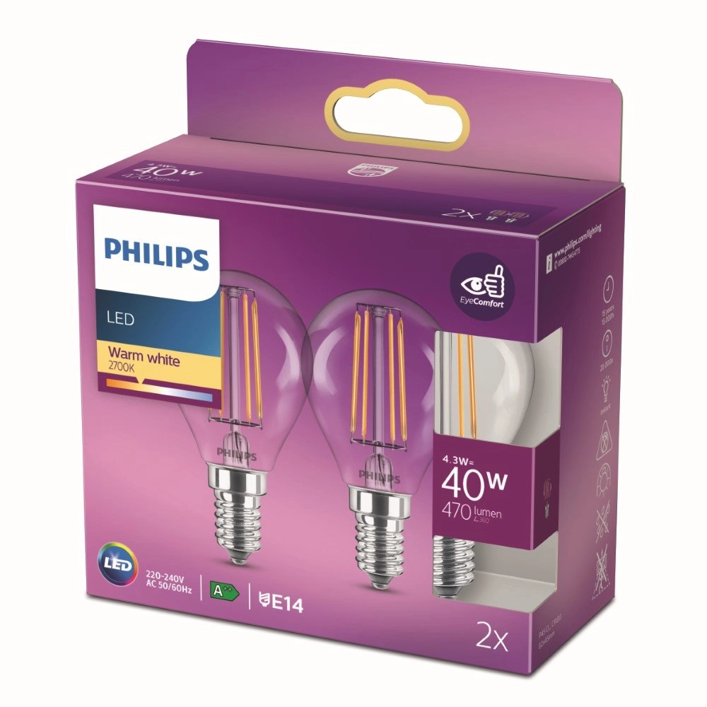 4,5W - E14 - 2700K - 470 lumen 2er-Set Philips 8718699777630