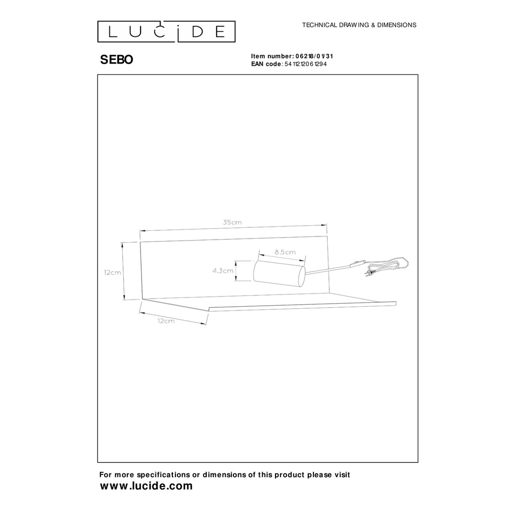 Nachttischlampe Sebo Weiß Lucide 5411212061294