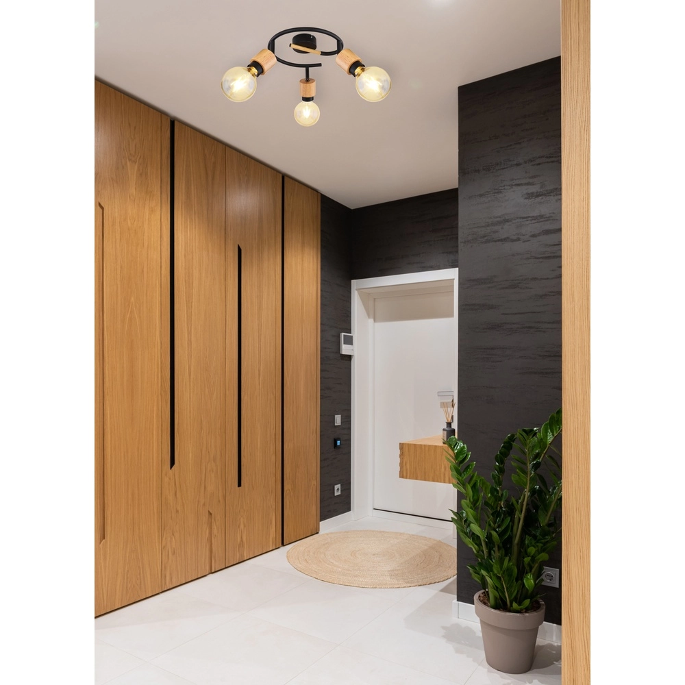 Deckenlampe Jorna 3-Licht Schwarz mit Holz Globo 9007371405282