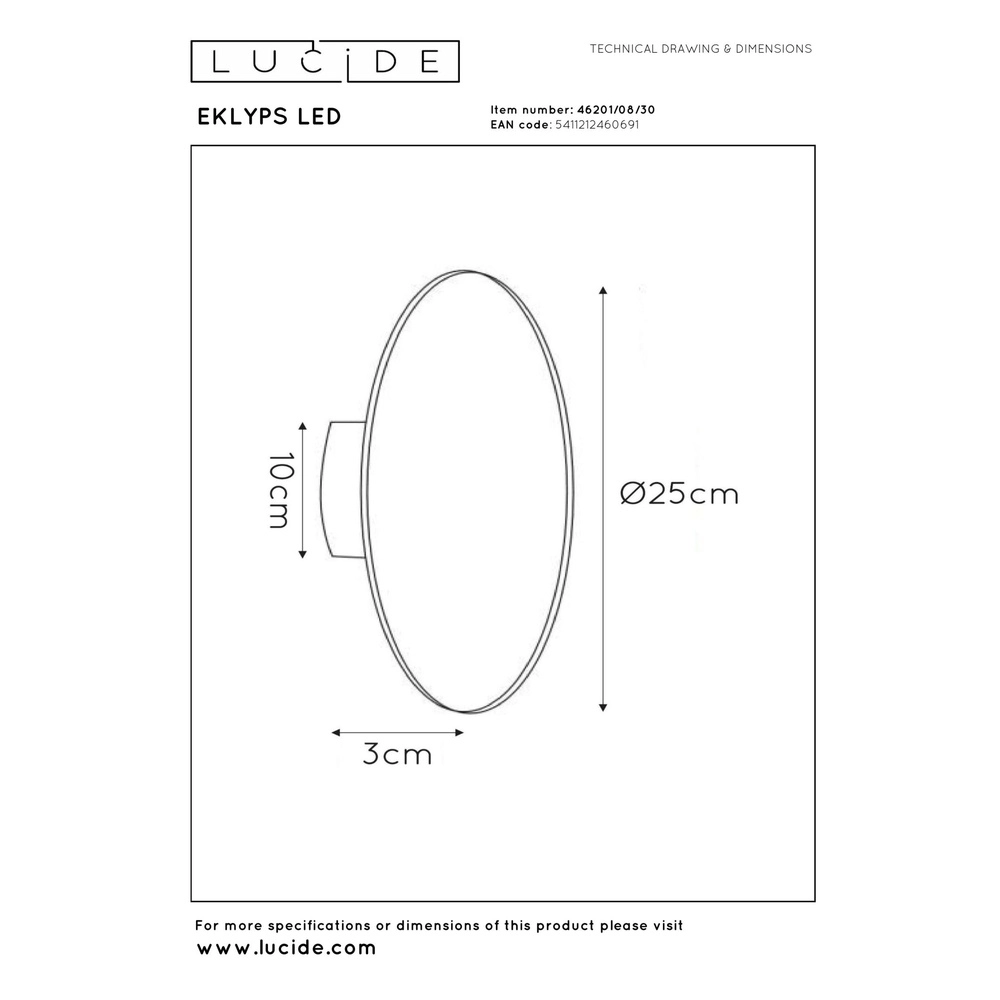 Design-Wandlampe Eklyps Led Ø 25 cm schwarz Lucide 5411212460691