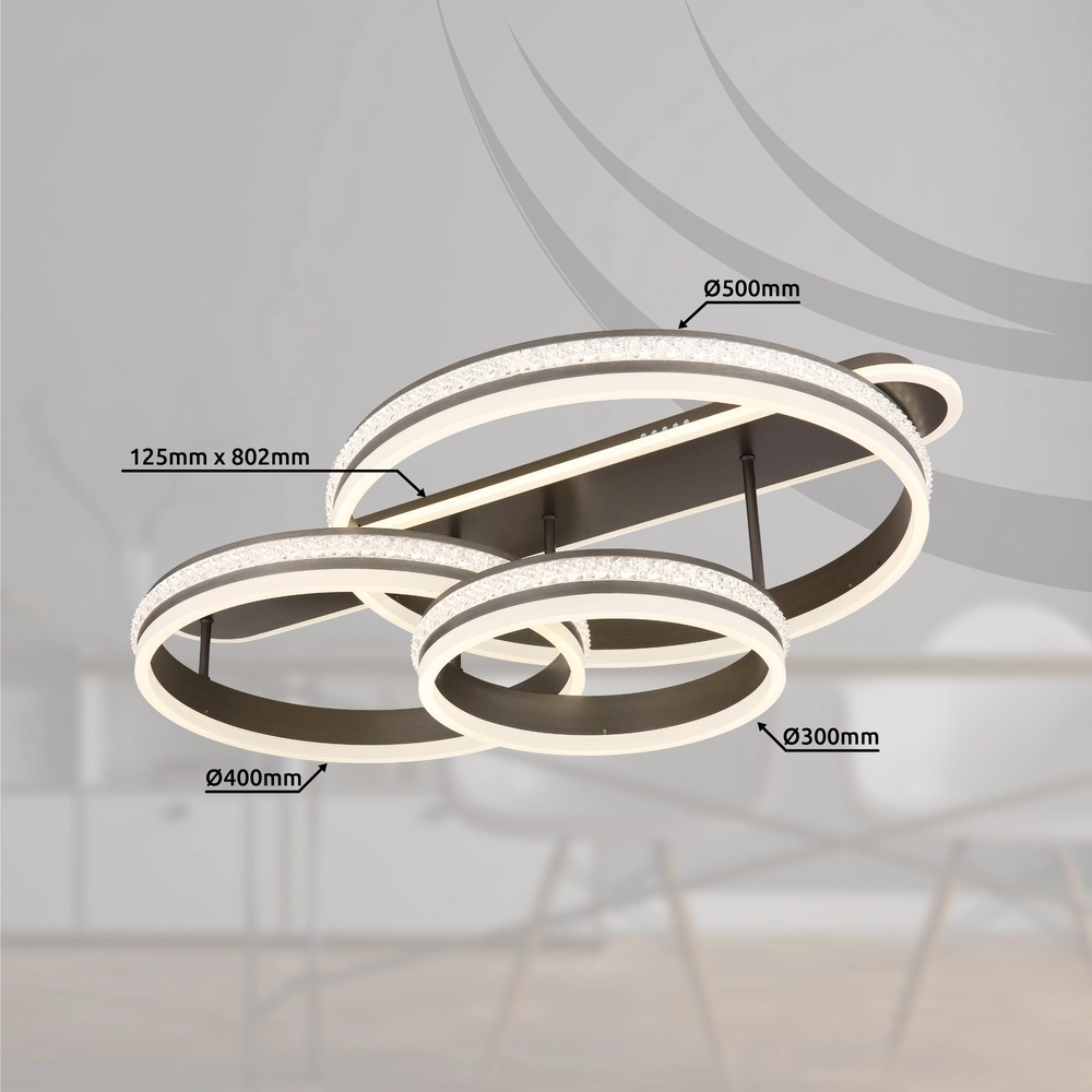 Design-Deckenlampe Grouni 3 Ringe mit Titan gebürstet Globo 9007371449002