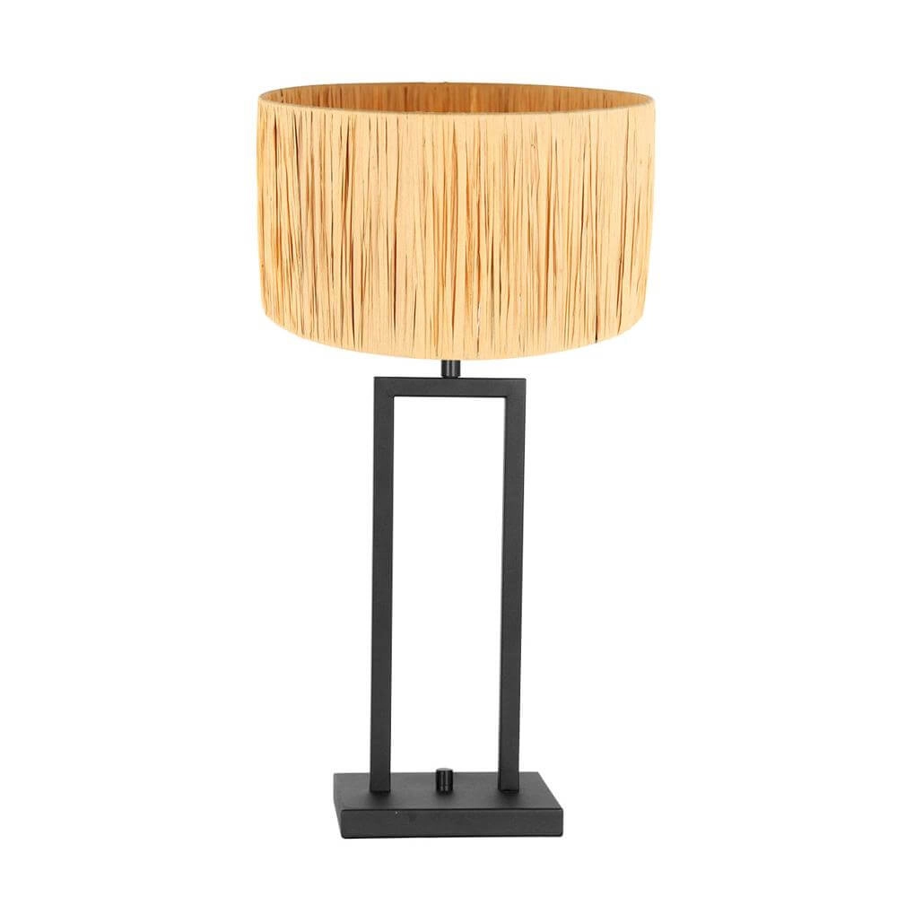 Tischlampe Stang schwarz mit Strohschirm Steinhauer 8712746172034