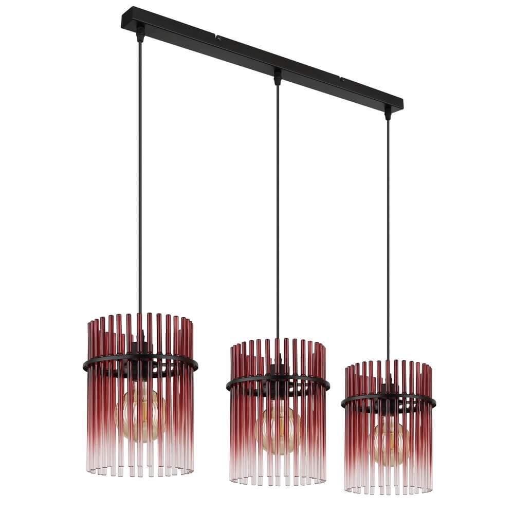 Schwarze Pendelleuchte Gorley mit rotem Glas 3-flammig Globo 9007371465965
