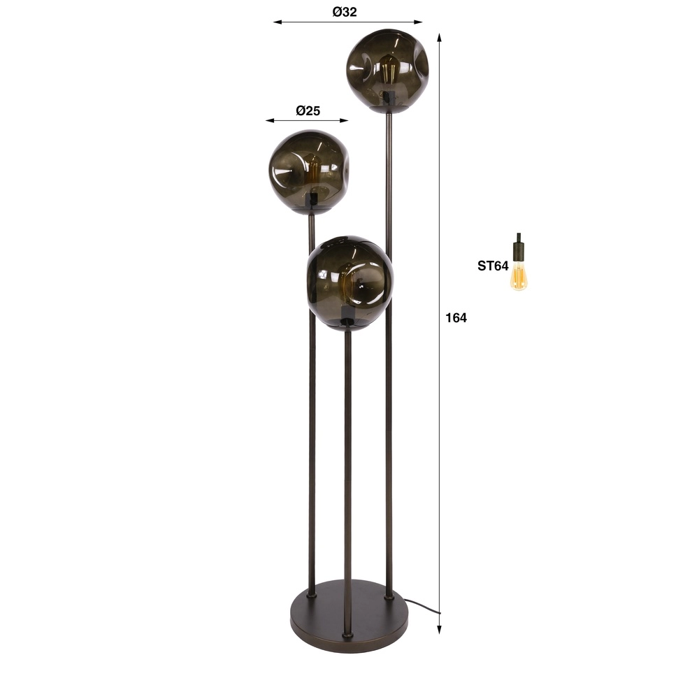 Glas-Stehlampe Stellar 3-Licht – Rauchglas Lyora 8716803511613