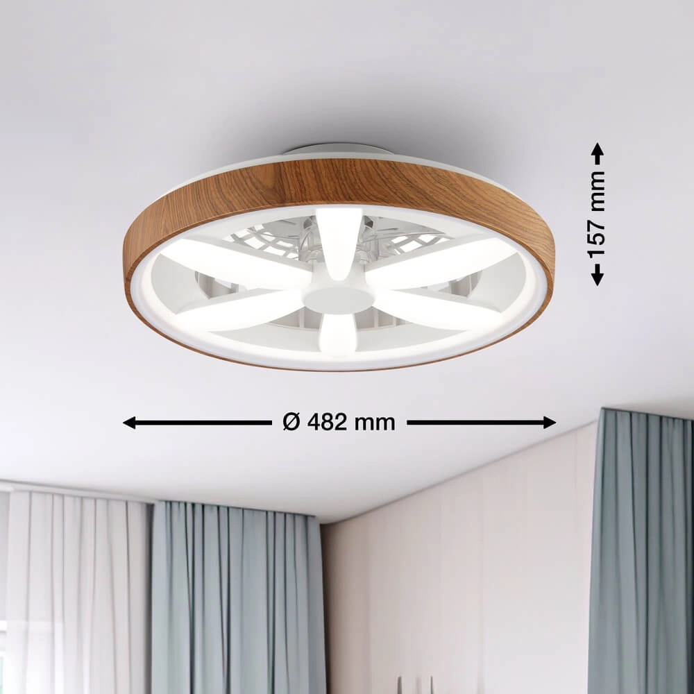 Deckenventilator in Holzoptik Gaiano mit RGB-Lampe Brilliant 4004353455728