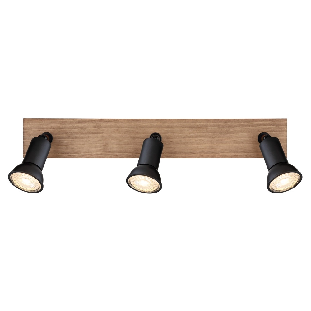 Deckenscheinwerfer Drew Schwarz mit Holz 3-Lichter Globo 9007371433780