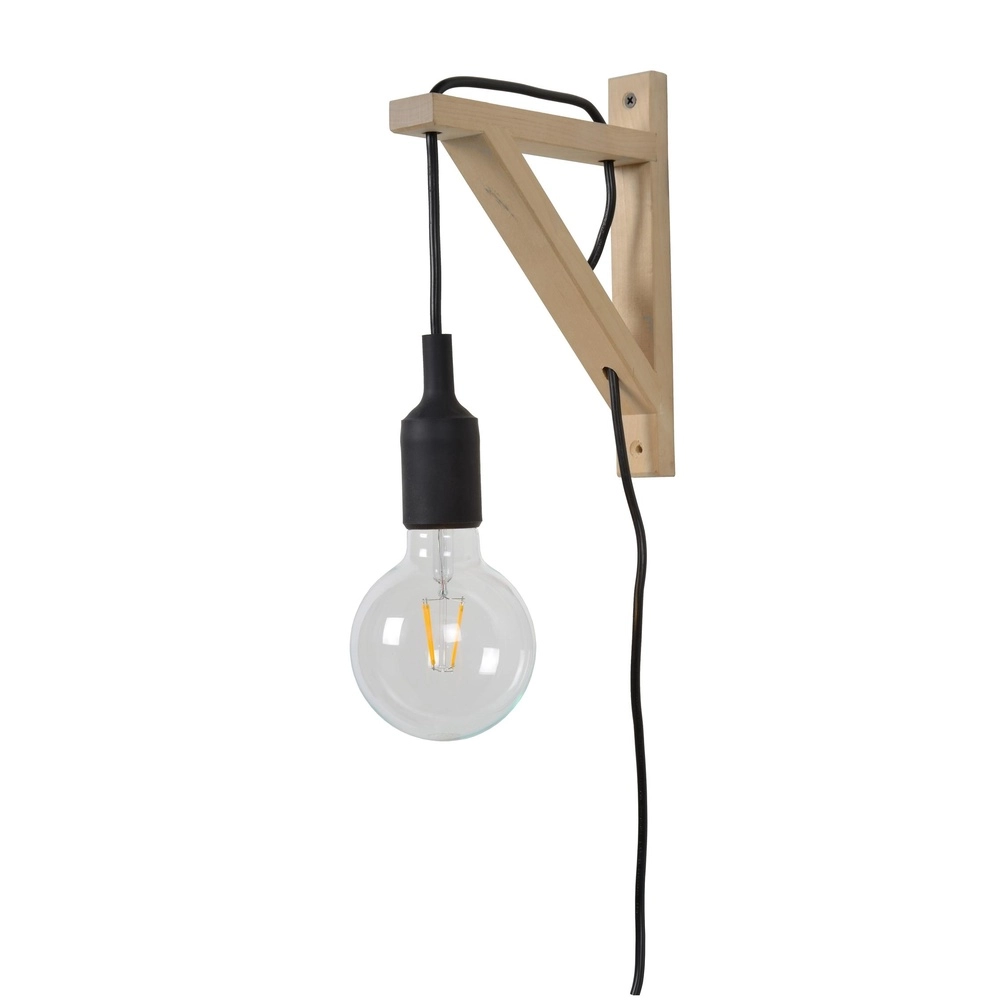 Holzwandlampe Fix mit schwarzer Schnur