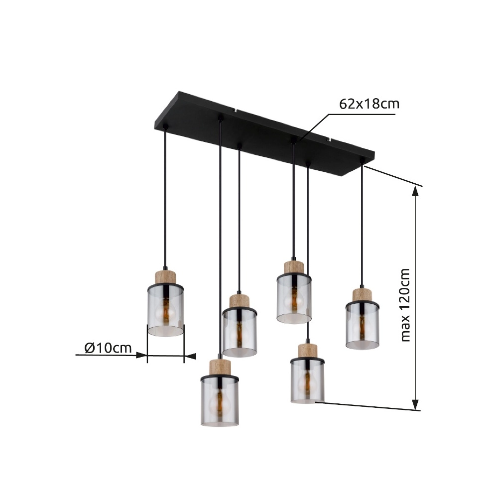6-Licht Pendellampe Reid Schwarz Globo 9007371448265