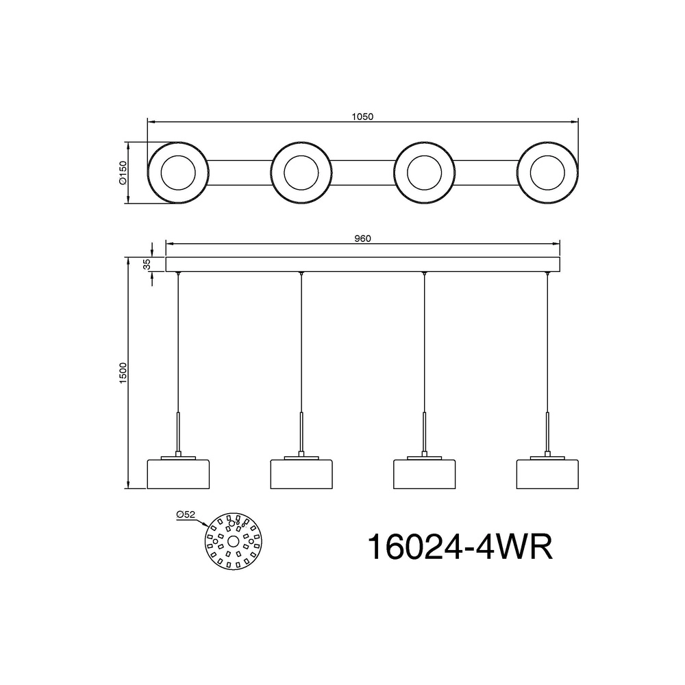 Design-Pendellampe Belinda 4-Licht weiß mit Rauchglas Globo 9007371566372