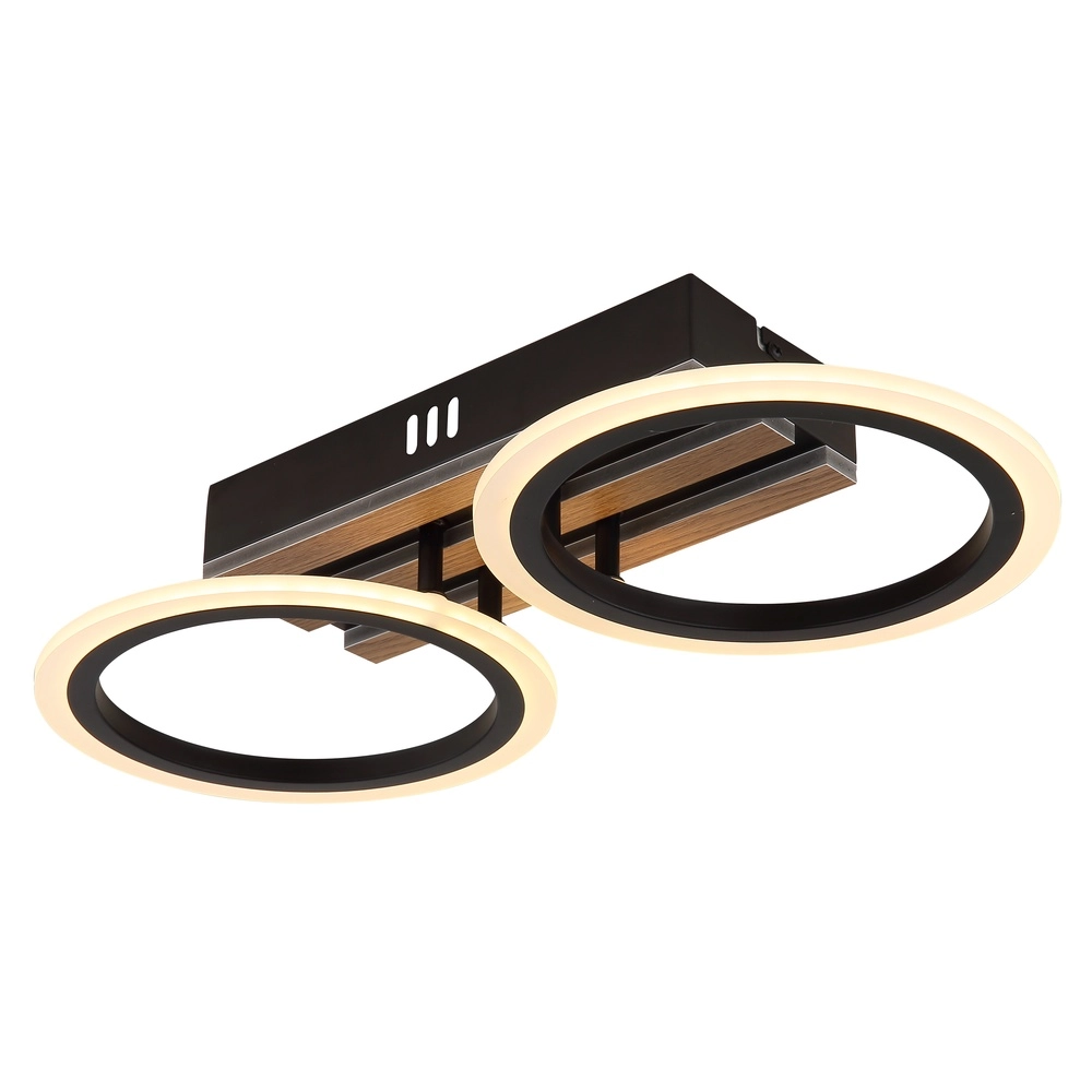 Deckenlampe Blevins Schwarz mit Holz 2 Ringe Globo 9007371572168