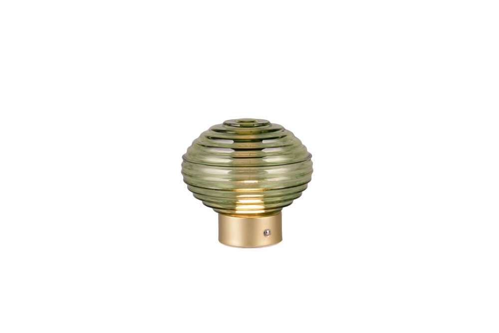 Wiederaufladbare Tischlampe Gold Earl grünes Glas Trio 4017807601947