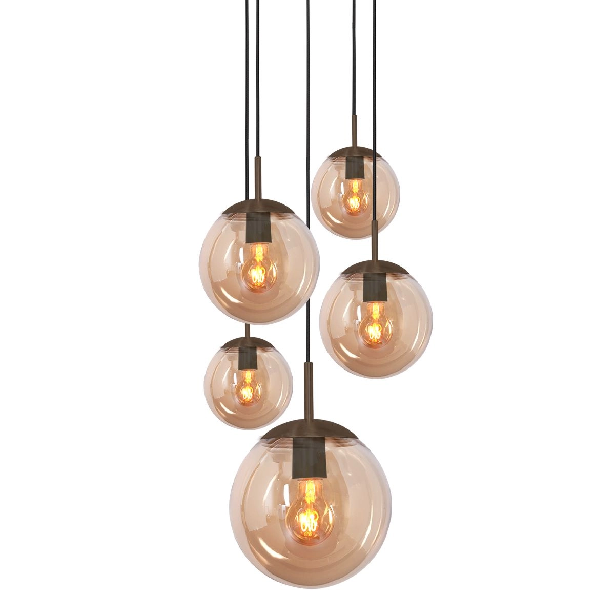 5-Licht Vide Pendellampe Bollique Kakao mit Bernsteinglas Steinhauer 8712746187175
