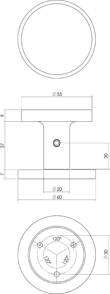 Schwarzer Türknauf vorne Castor Einseitige Montage Intersteel 8714186492048