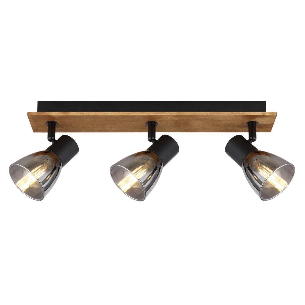Deckenlampe Claude 3-Licht Schwarz mit Holz Globo 9007371431212