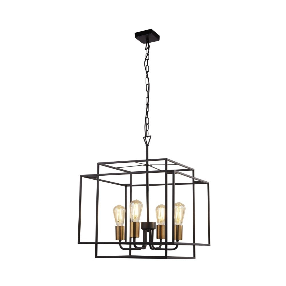 Hängelampe Crate 4 Lichtschwarz mit gold Searchlight 5053423158518