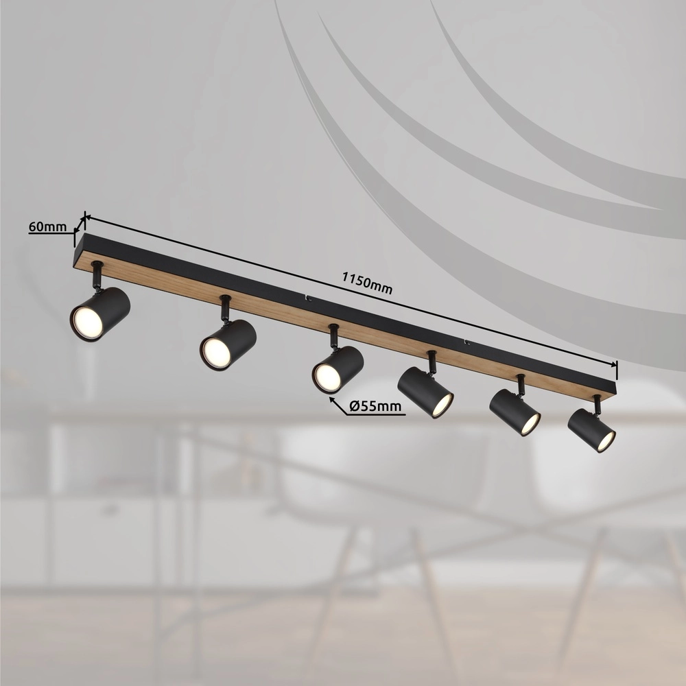 Deckenlampe 6-Licht Robby Schwarz mit Holz Globo 9007371432141