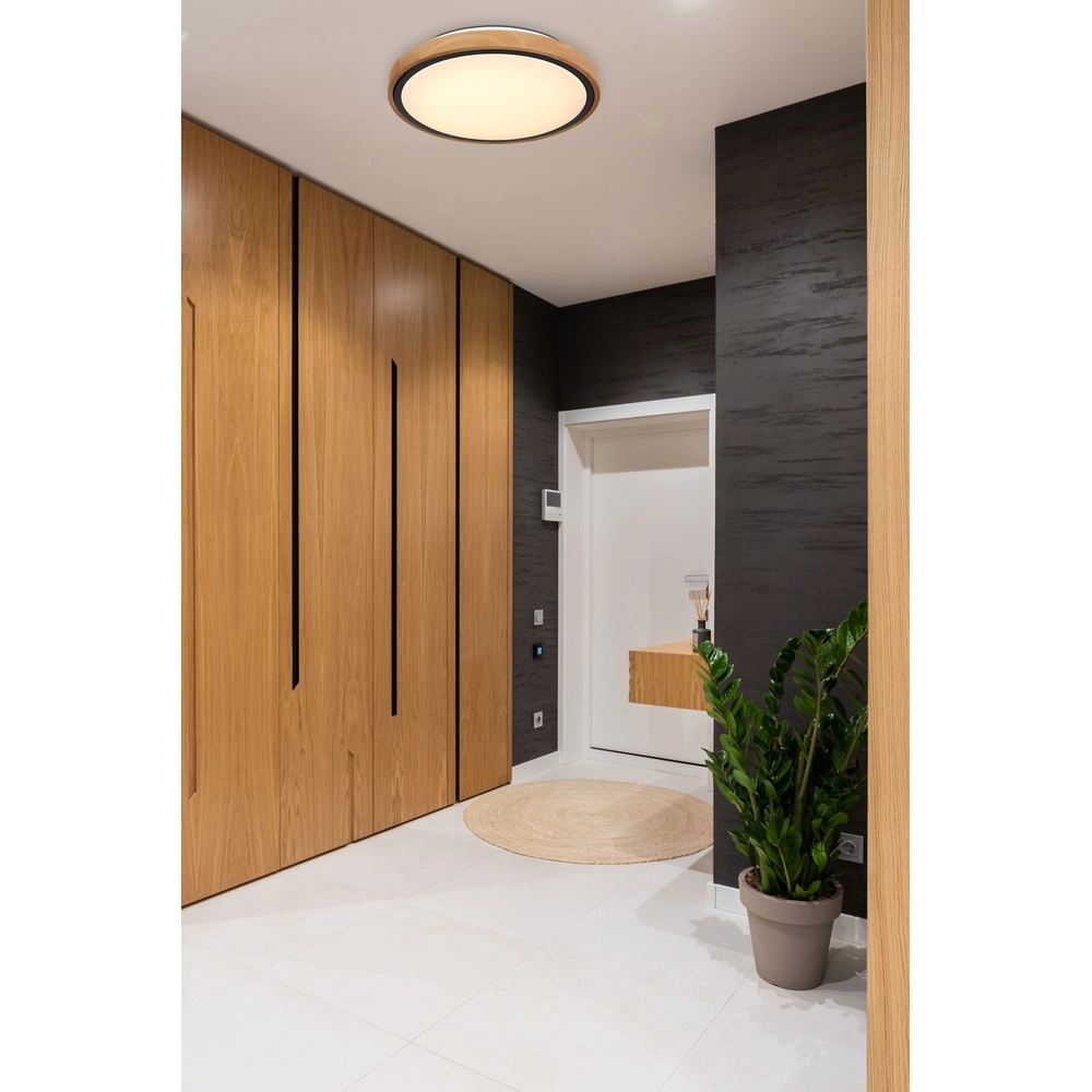 Deckenlampe Bruno Ø 30,7 cm schwarz mit Holz Globo 9007371430468