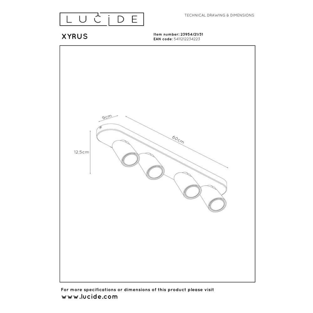Deckenscheinwerfer Xyrus 4-Licht weiß Lucide 5411212234223