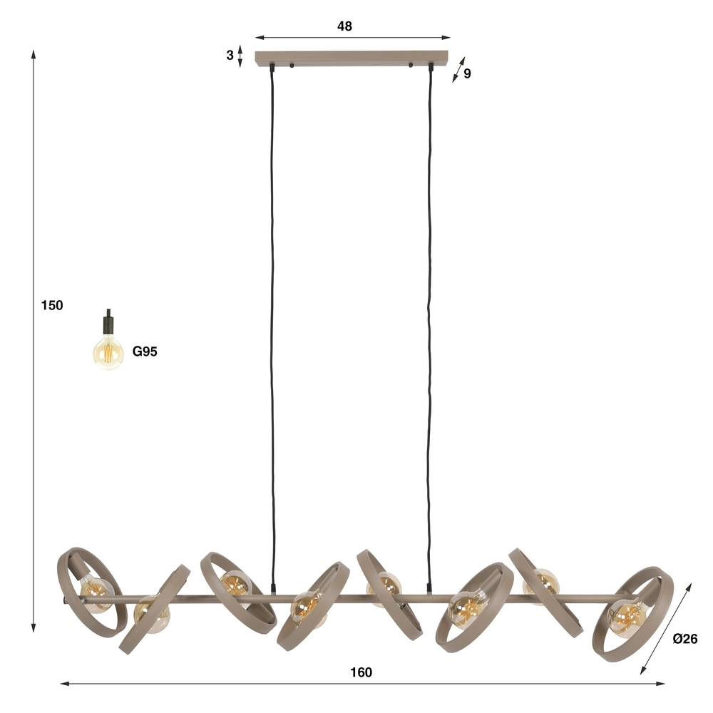 8-Ringe-Pendellicht-Esstisch Hover Sand – Ø 26 cm Lyora 8716803513372