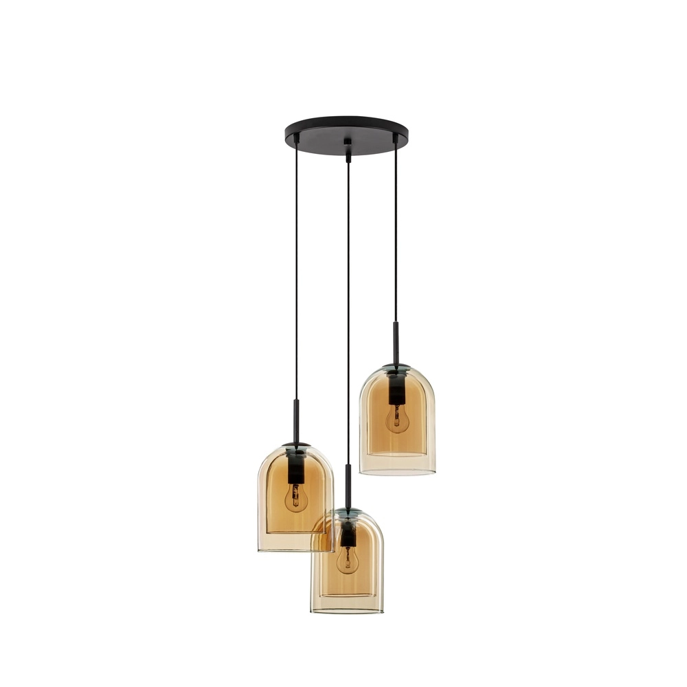Pendelleuchte Velor 3-flammig schwarz mit Braunglas rund Lyora 5212017431219