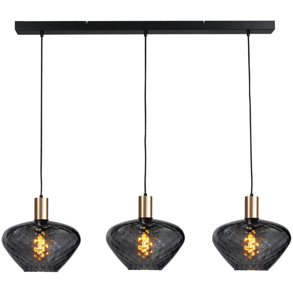 3-flammige Hängelampe - Gold - Porto mit klaren Blossom-Gläsern